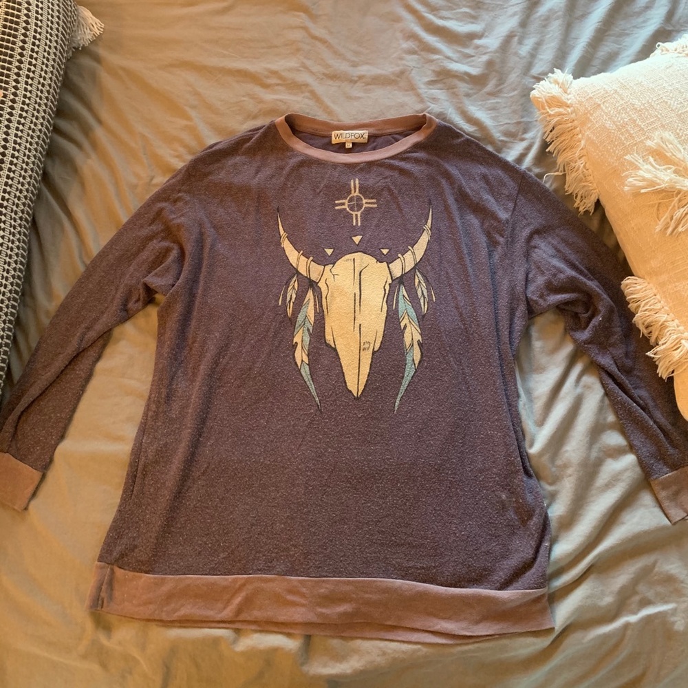 Soft Purple bull skull crew neck sweatshirt